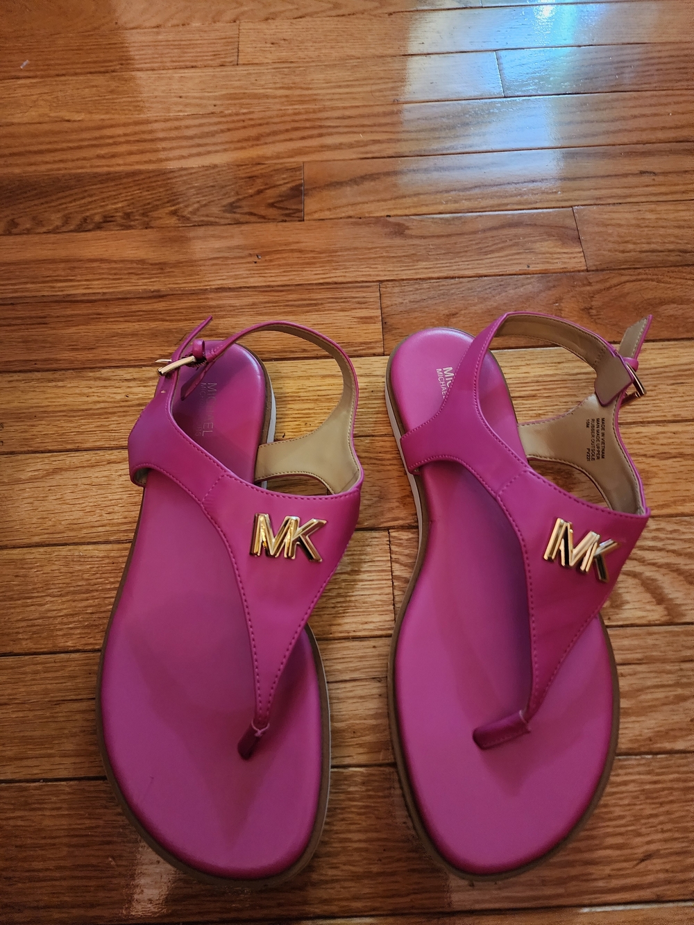 Michael Kors Jilly Hit Pink MK Logo Thong Slingback Sandals